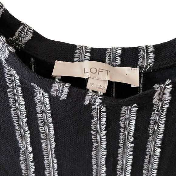 LOFT XS Sheath Dress Puff Short Sleeve Textured Striped Black White - Picture 2 of 10